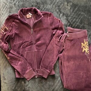 Juicy Couture Purple Velour Tracksuit with Gold Accents